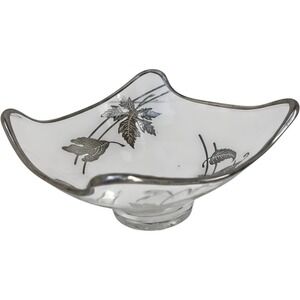 Candy‎ Bowl Silver City Glass Forest Sterling Silver Overlay Pedestal 1950s